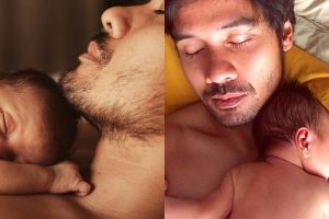 Jadi hot daddy, ini gaya 5 seleb pria tidurkan anak di dada