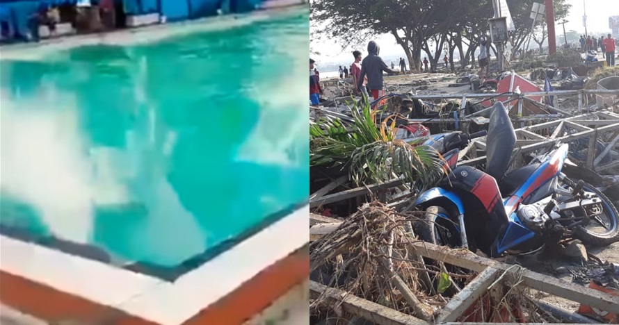 Momen kolam renang Lanal Juanda tiba-tiba berombak besar sebelum gempa