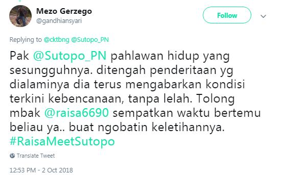Lagi ramai, ini 10 cuitan heboh dukung pertemuan Sutopo dan Raisa