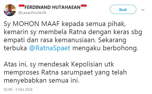 Merasa dibohongi, 6 tokoh ini minta maaf karena bela Ratna Sarumpaet