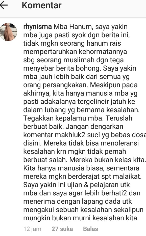 Dihujat parah, ini 5 komentar di akun Hanum Rais yang nadanya bijak