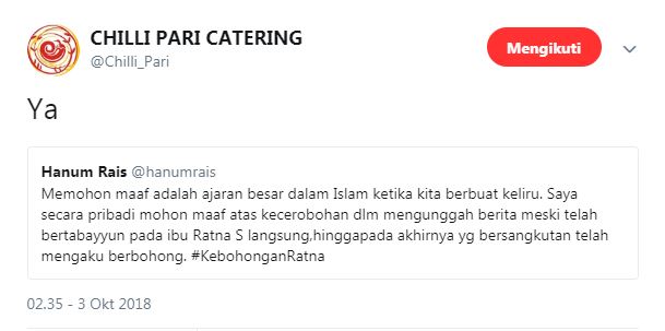 8 Balasan Gibran ke tweet minta maaf tokoh pendukung Ratna Sarumpaet