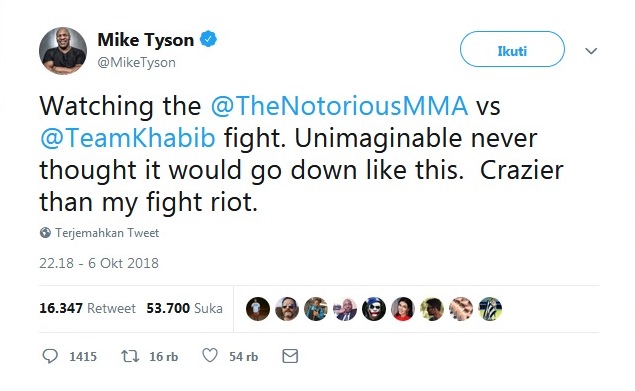 Begini reaksi Mike Tyson lihat rusuh Khabib vs McGregor