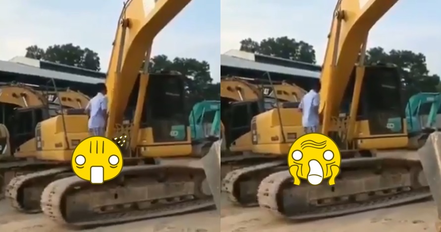 Pria ini treadmill di roda eskavator, aksi gokil bikin geleng kepala