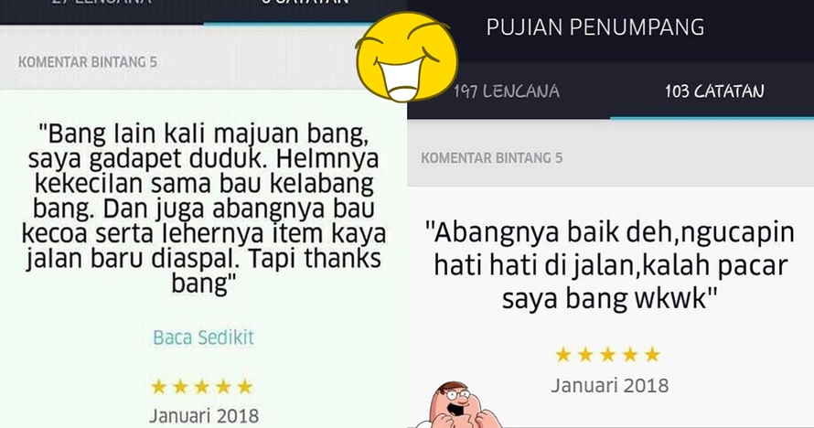 8 Komentar penumpang ojek online kasih bintang lima ini absurd abis