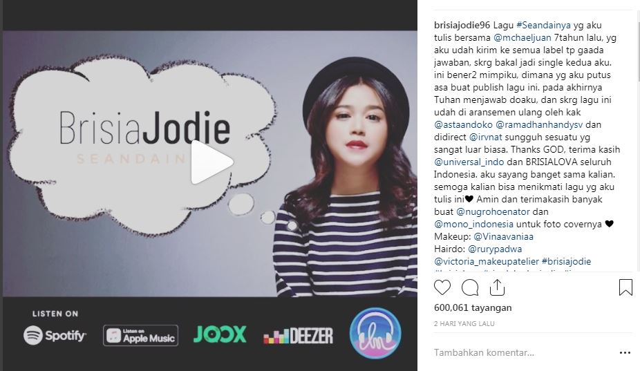 Sempat ditolak label, lagu Jodie sejak 7 tahun lalu ini akhirnya rilis