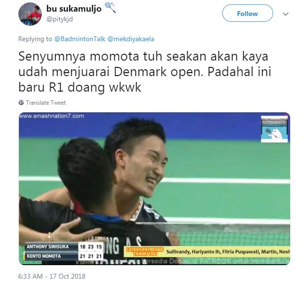 Ekspresi Momota kalahkan Ginting bikin heboh, begini 8 cuitan bapernya