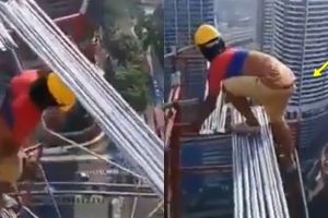 Tanpa alat pengaman, aksi pekerja di gedung tinggi ini bikin gemeteran