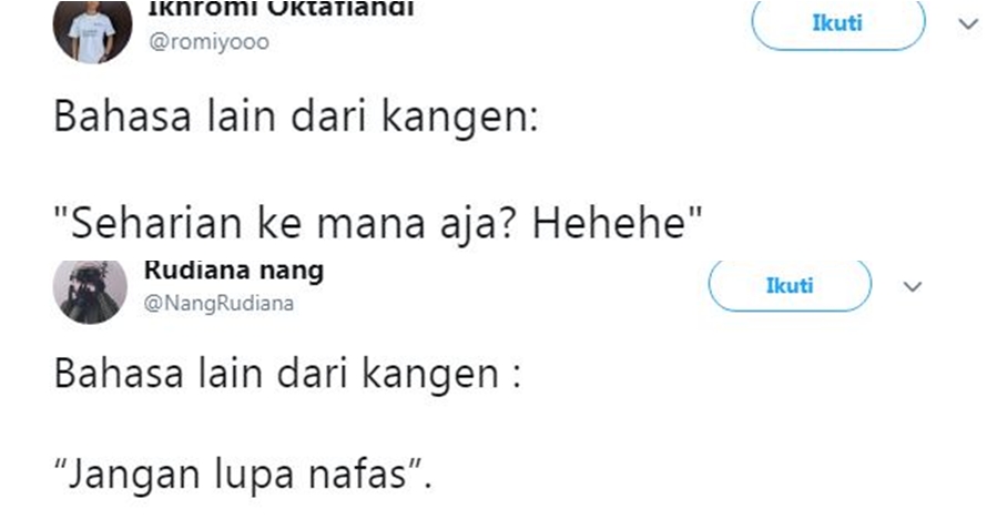 10 Cuitan 'bahasa lain dari kangen' ini bikin senyum geli