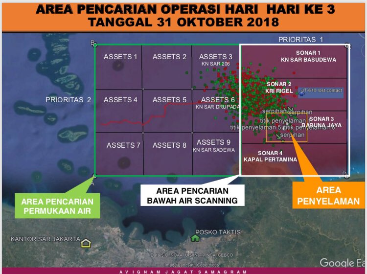 Hari ketiga pencarian Lion Air JT 610, ini pembagian area operasinya