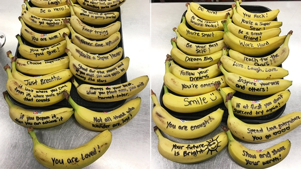Penjaga kantin sekolah tulis pesan motivasi ke murid lewat pisang