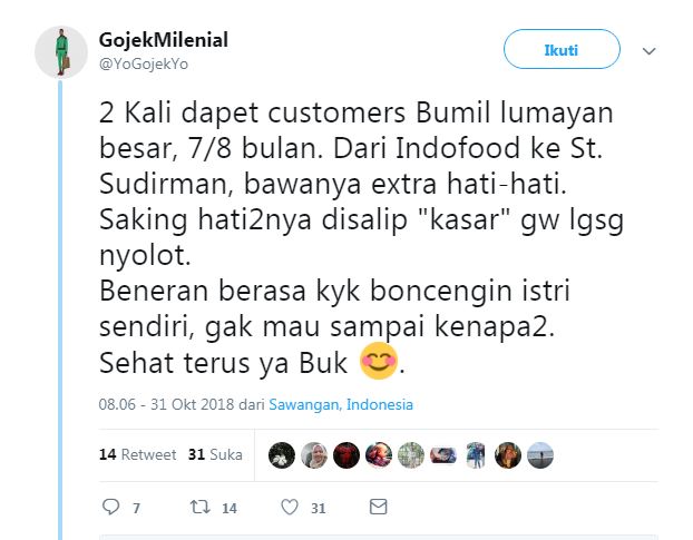 Kisah driver ojek online bonceng penumpang hamil tua ini bikin haru