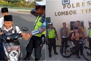 Sempat ditilang dan menangis, anak ini dihadiahi sepeda oleh polisi