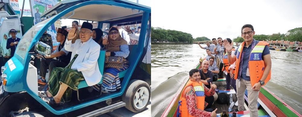 10 Adu aksi gaya blusukan Ma'ruf Amin & Sandiaga Uno jelang Pilpres