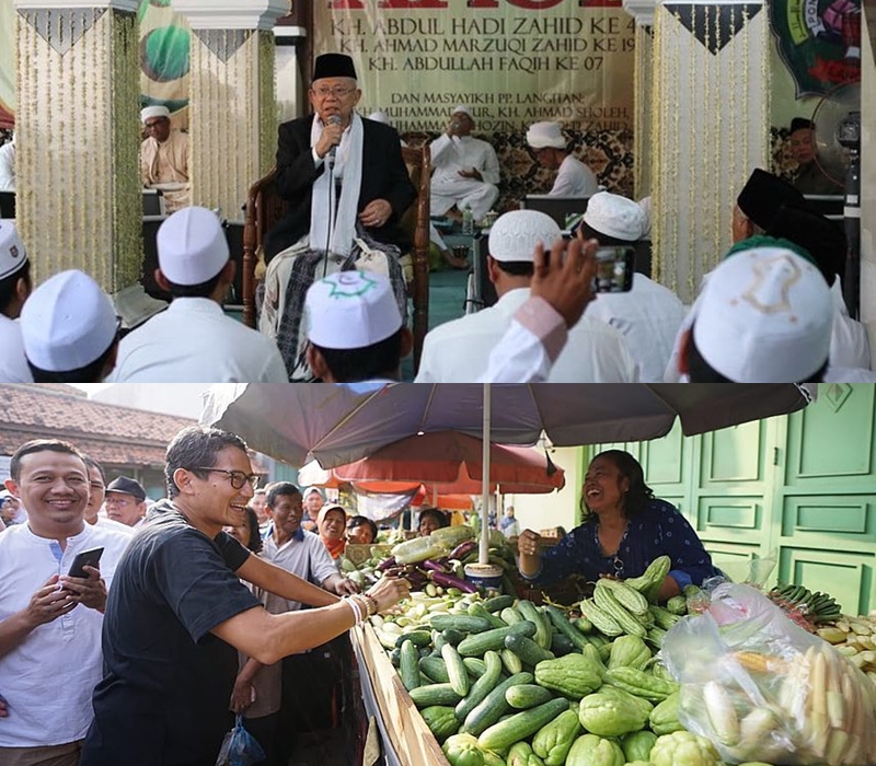 10 Adu aksi gaya blusukan Ma'ruf Amin & Sandiaga Uno jelang Pilpres