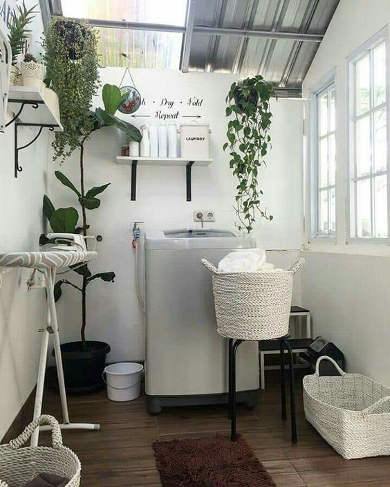 Monochrome laundry and ironing room