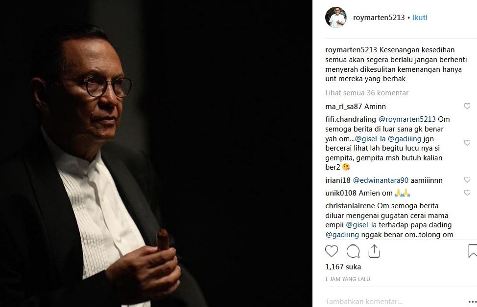 Gading dan Gisel di ujung cerai, Roy Marten unggah kalimat sendu