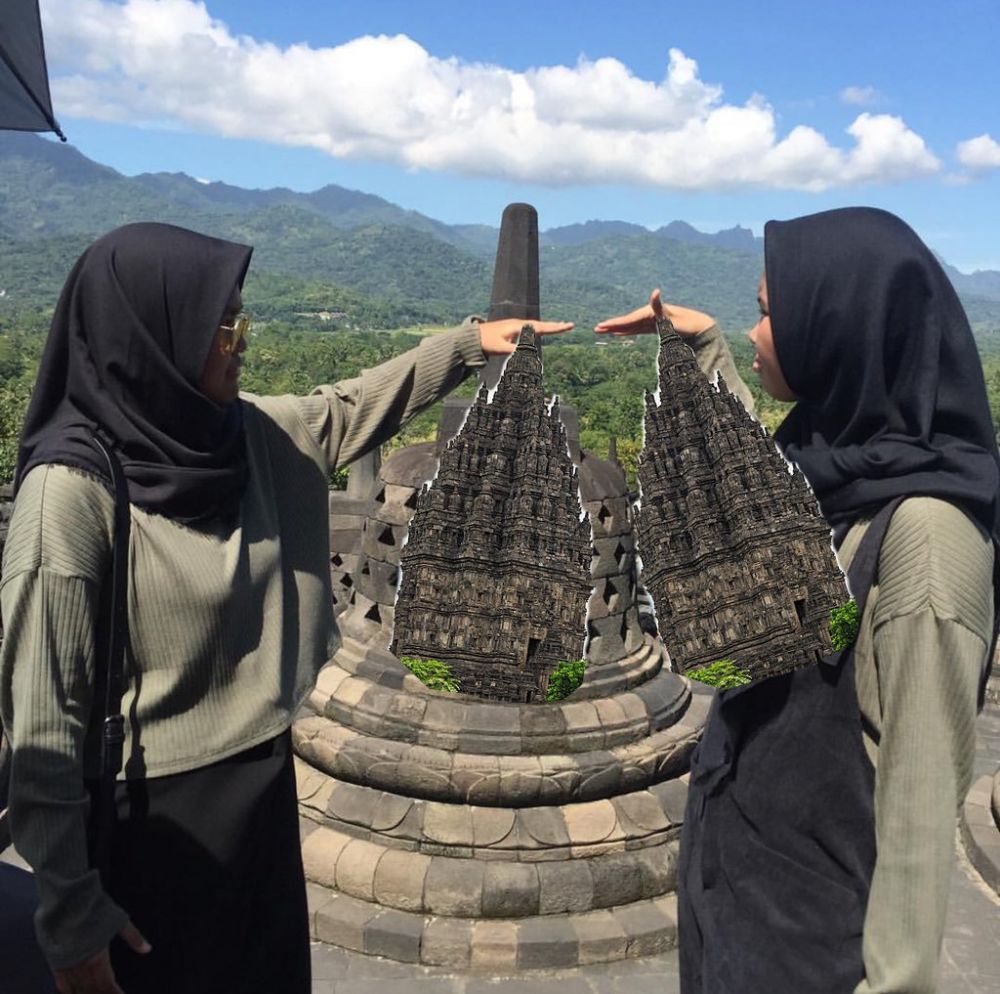 Minta tangannya pas di candi, 15 editan foto cewek ini kocak abis