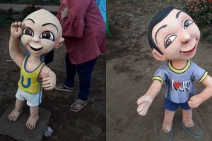 9 Patung tokoh Upin & Ipin ini bentuknya bikin tepuk jidat