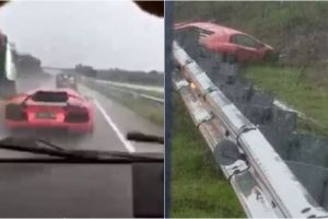 Detik-detik Lamborghini ngebut hingga celaka di tol Solo-Ngawi