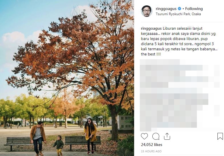 7 Caption Ringgo sekeluarga liburan ke Jepang ini kocak banget