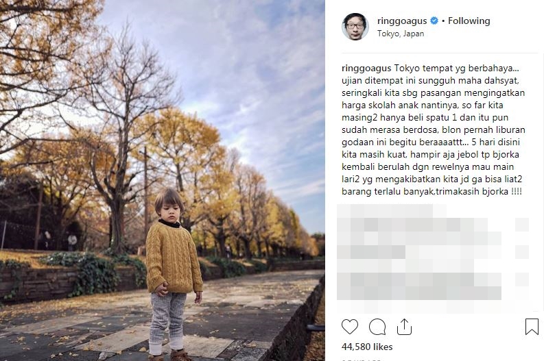 7 Caption Ringgo sekeluarga liburan ke Jepang ini kocak banget