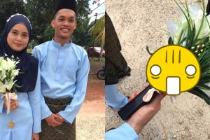 Benda tersimpan di balik buket bunga pengantin ini bikin ngakak