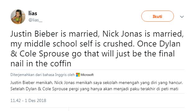 15 Cuitan lucu patah hati karena Nick Jonas menikah ini bikin baper