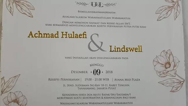 4 Fakta resepsi pernikahan Lindswell Kwok dan Achmad Hulaefi