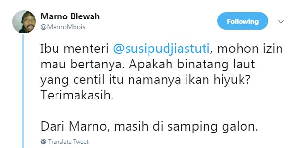 20 Cuitan lucu tanya nama ikan ke Menteri Susi ini kocak pol
