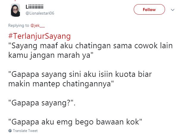 15 Cuitan lucu telanjur sayang ini bikin susah nahan tawa