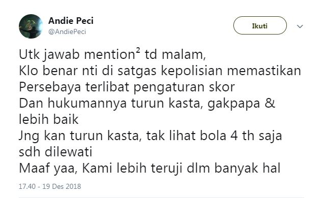 Heboh isu pengaturan skor, ini respons menohok pentolan Bonek