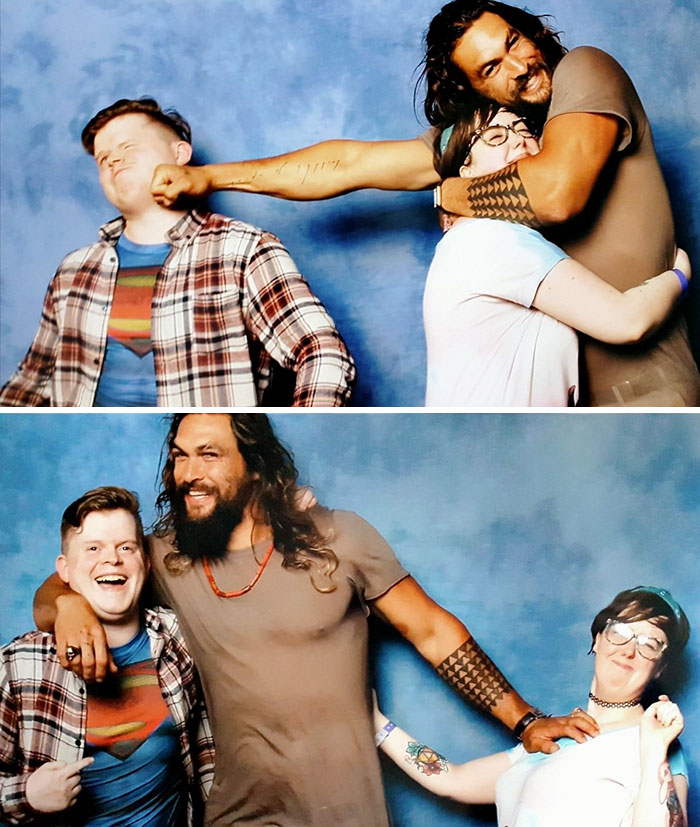 10 Potret kocak Jason Momoa pemain Aquaman foto bareng fans cewek