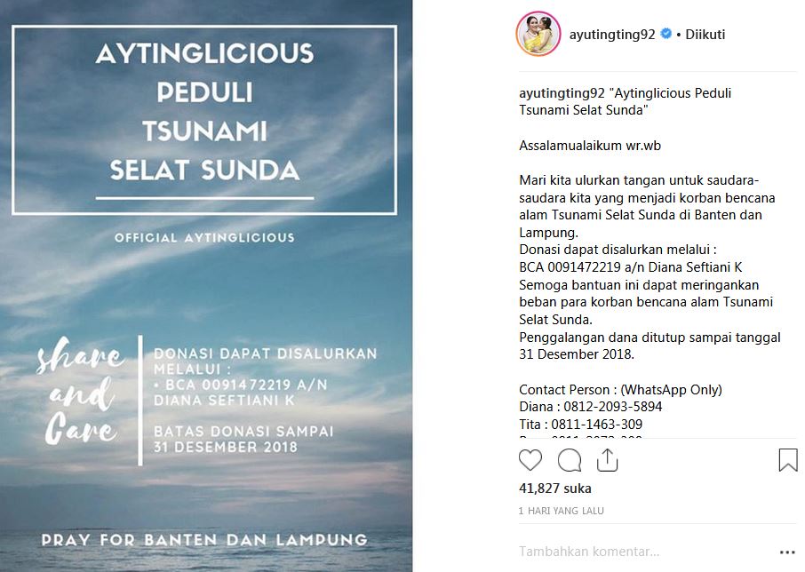 Seleb-seleb ini bantu korban tsunami Selat Sunda, penuh empati