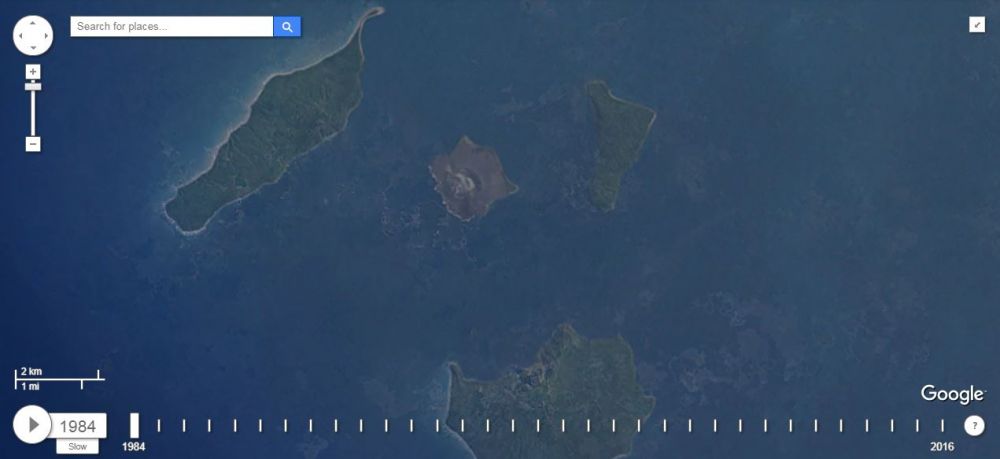 Timelapse gunung Anak Krakatau dari tahun 1984 sampai 2016