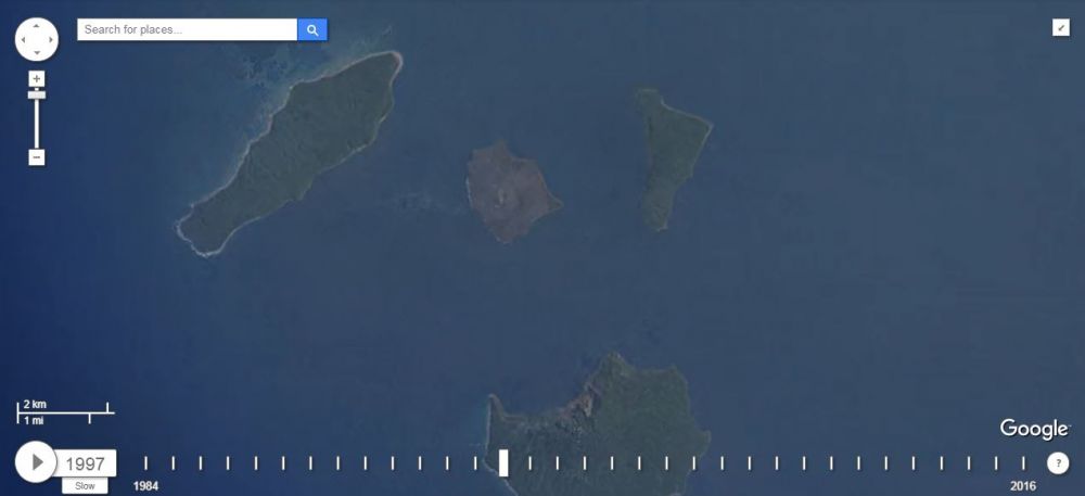Timelapse gunung Anak Krakatau dari tahun 1984 sampai 2016