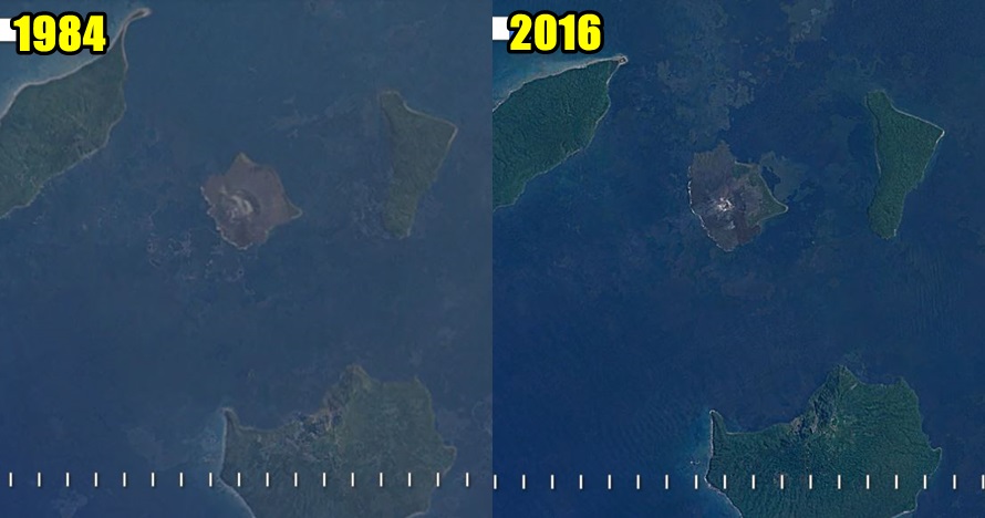 Timelapse gunung Anak Krakatau dari tahun 1984 sampai 2016
