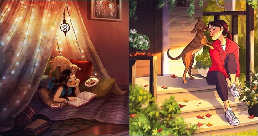 15 Ilustrasi gambarkan keseharian cewek penyayang binatang, seru