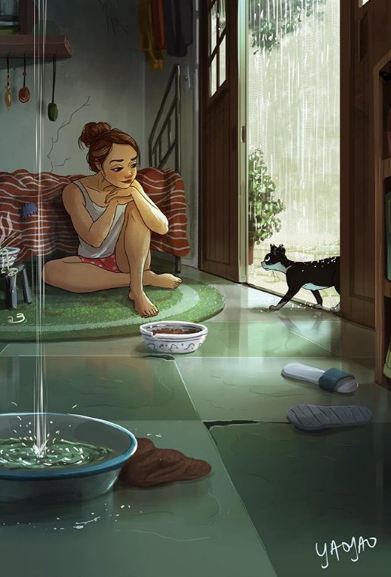 15 Ilustrasi gambarkan keseharian cewek penyayang binatang, seru