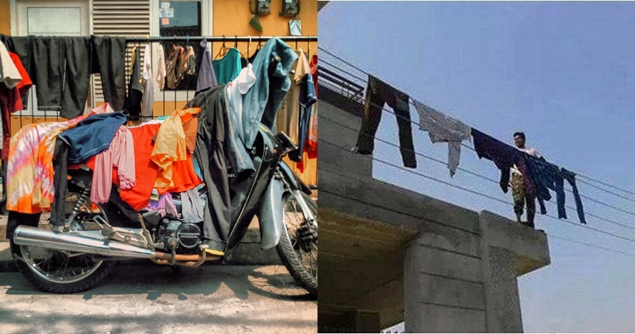 17 Foto lucu orang Indonesia jemur pakaian, bikin tepuk jidat