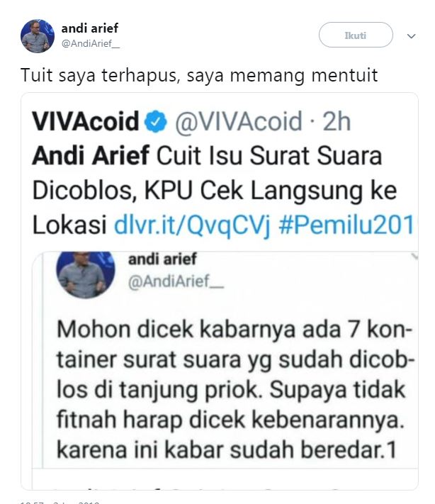 4 Cuitan Andi Arief bikin gaduh, terbaru kontainer surat suara