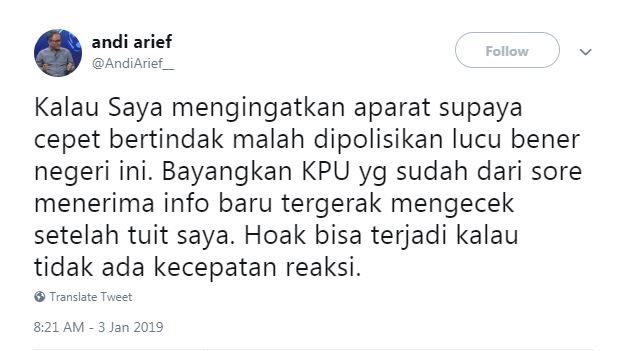 Ini alasan Andi Arief bikin cuitan tujuh kontainer surat suara