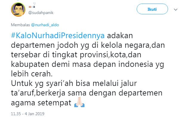 10 Cuitan lucu Nurhadi-Aldo jadi presiden ini bikin tepuk jidat