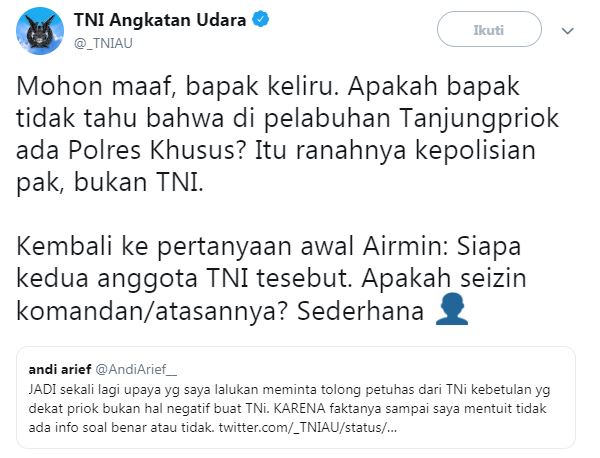 Andi Arief dan admin TNI AU berdebat soal isu 7 kontainer