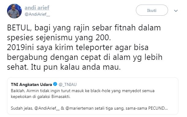 Andi Arief dan admin TNI AU berdebat soal isu 7 kontainer