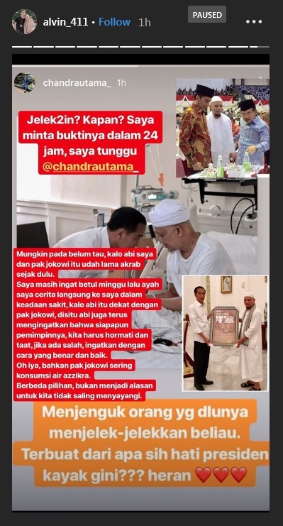 Ini alasan putra Arifin Ilham tak unggah foto Jokowi jenguk ayahnya