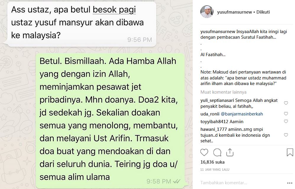 Dirawat di rumah sakit, ini kabar terbaru Ustaz Arifin Ilham