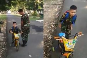 Aksi terbaru bocah bersepeda di markas TNI ini nggak kalah kocak