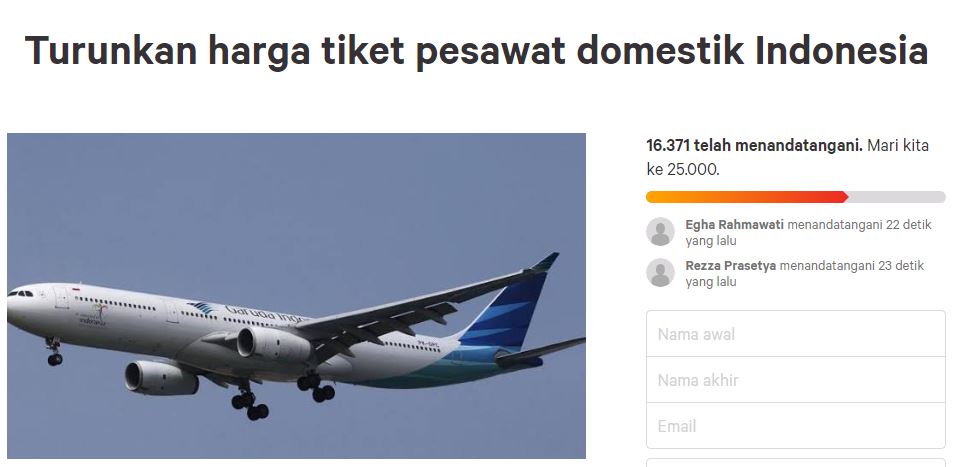 Tiket pesawat domestik mahal, warga bikin surat terbuka & petisi