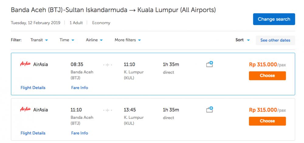 Pesawat Jakarta-Aceh via Kuala Lumpur lebih murah dari rute lain